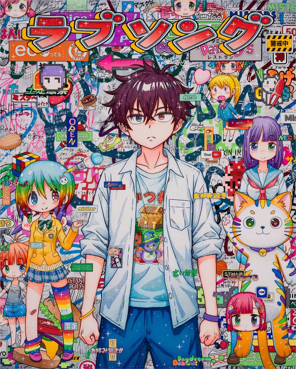 Throbbing Love Song, 2026, Acrylic paint and silkscreen print on canvas, 1622 x 1200 x 50 mm ©2026 Mr./Kaikai Kiki Co., Ltd. All Rights Reserved.