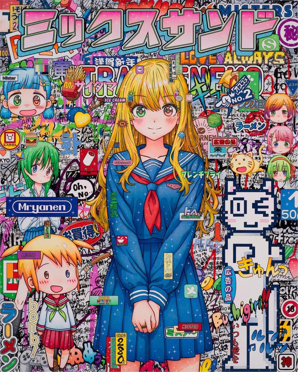 Hey, It’s the Melody of a Mixed Sandwich, 2026, Acrylic paint and silkscreen print on canvas, 1625 x 1300 x 52 mm ©2026 Mr./Kaikai Kiki Co., Ltd. All Rights Reserved.